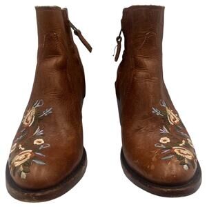 Shyanne Millie Leather Floral Embroidered Western Ankle Boots Booties Brown 6.5M